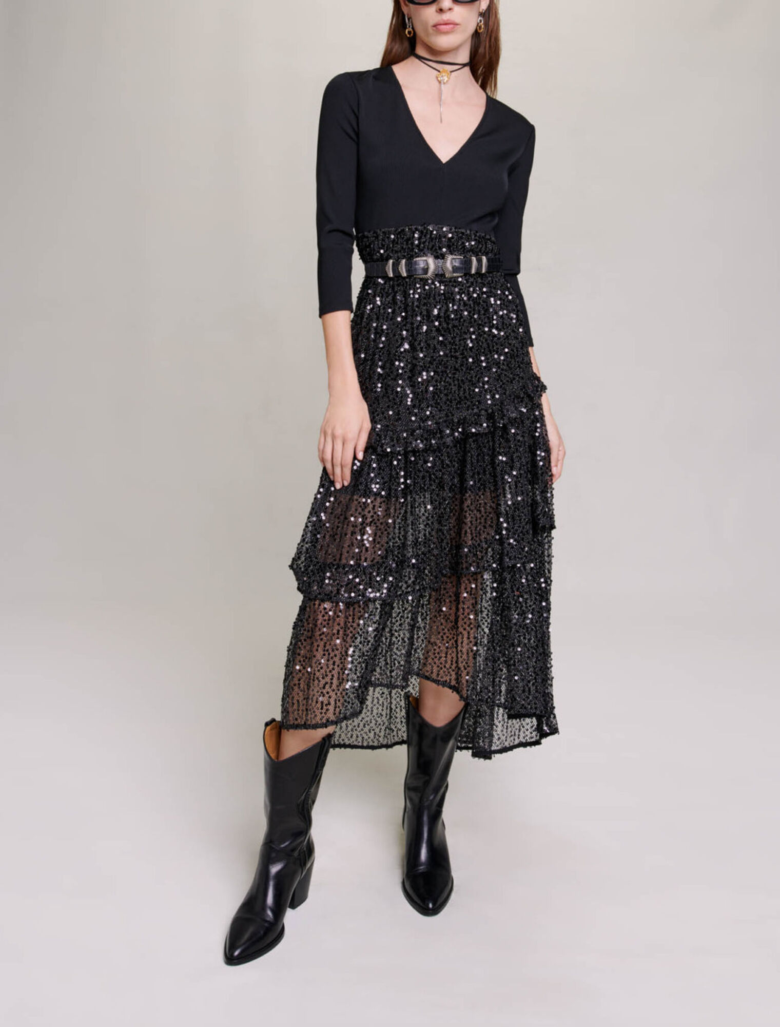 Robe longue mesh et sequins