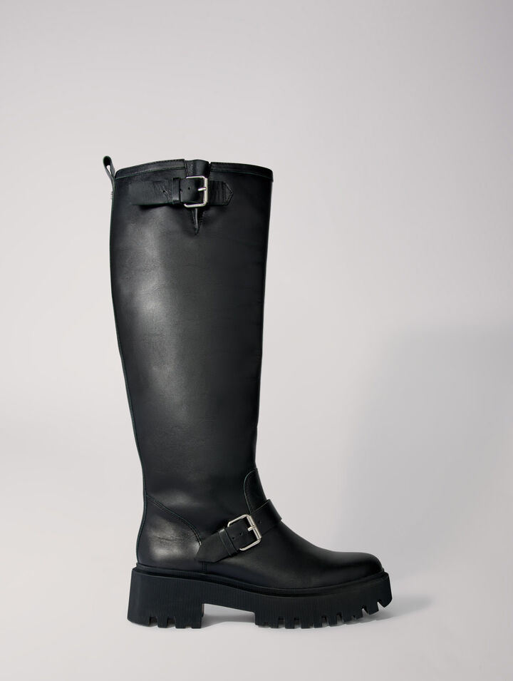 Bottes biker en cuir lisse