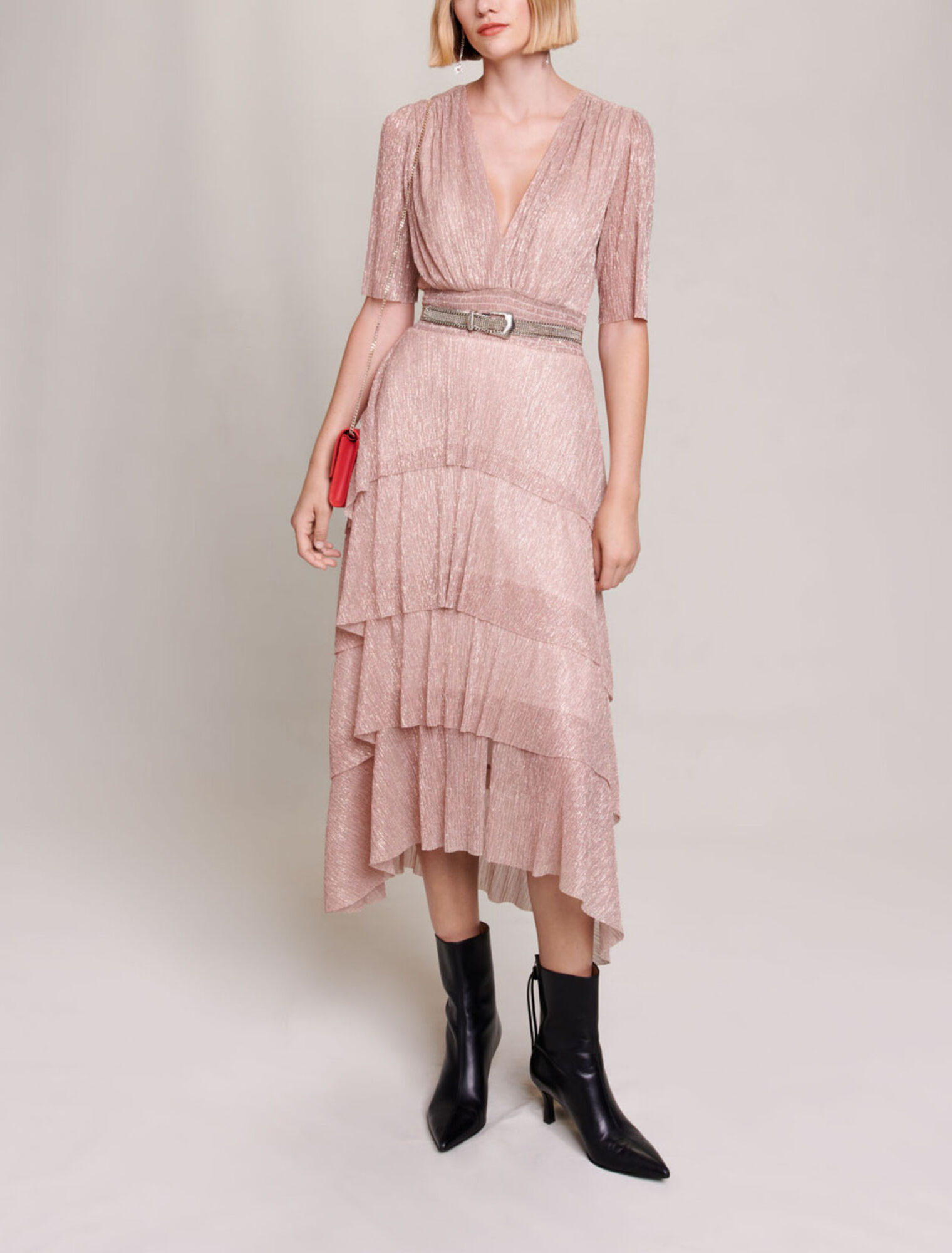 Robe longue lamée à volants