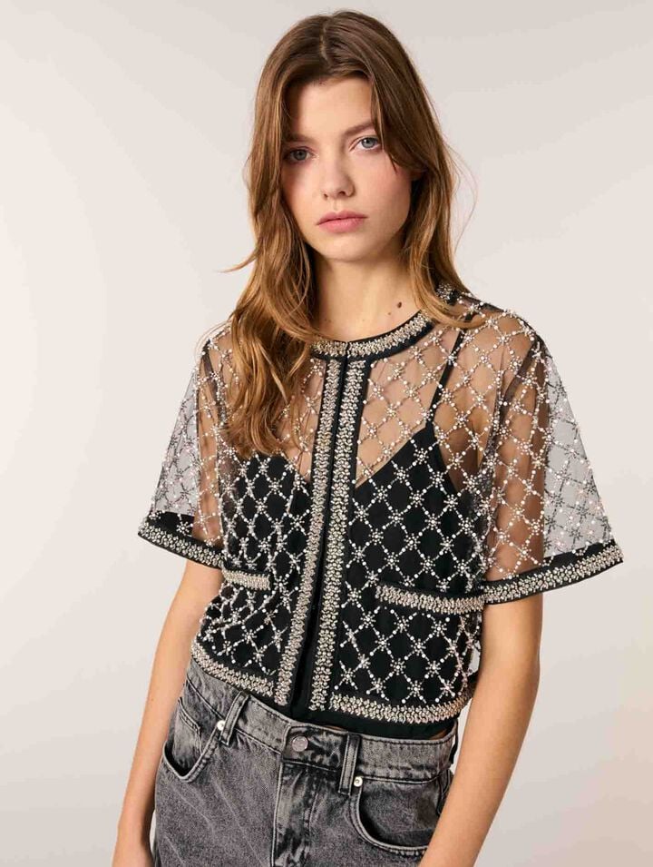 Top en tulle brodé