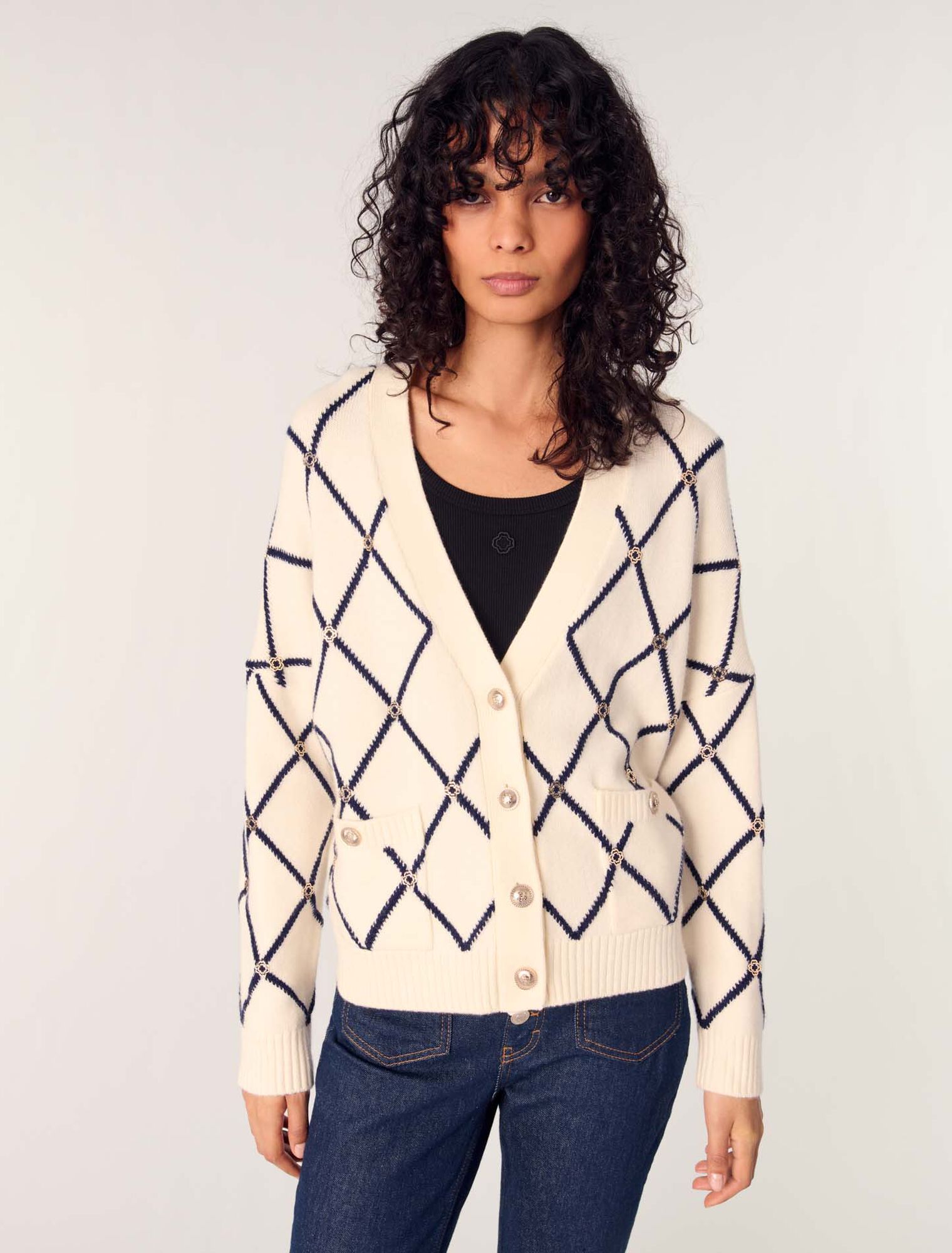 Cardigan en maille à motif losange