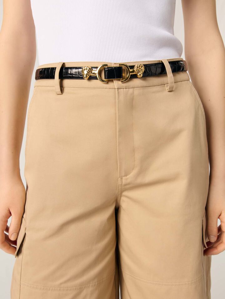 Ceinture fine en cuir à mors lion
