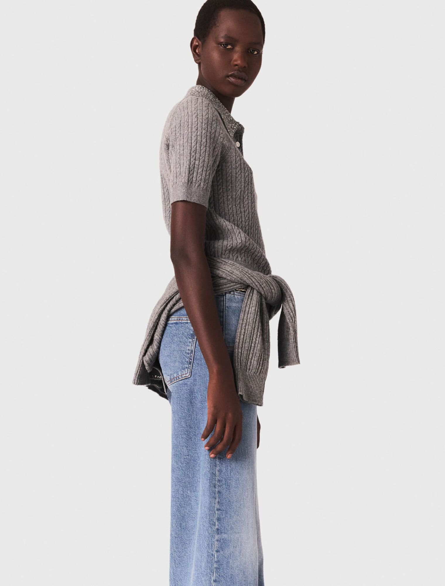 Polo en laine avec col strassé