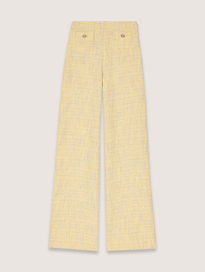 Maje Metallic Tweed Straight Leg Trousers In Jaune