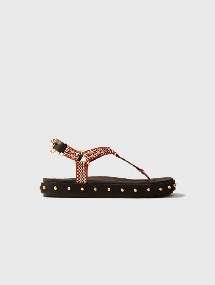 Sandales plates corde et cuir