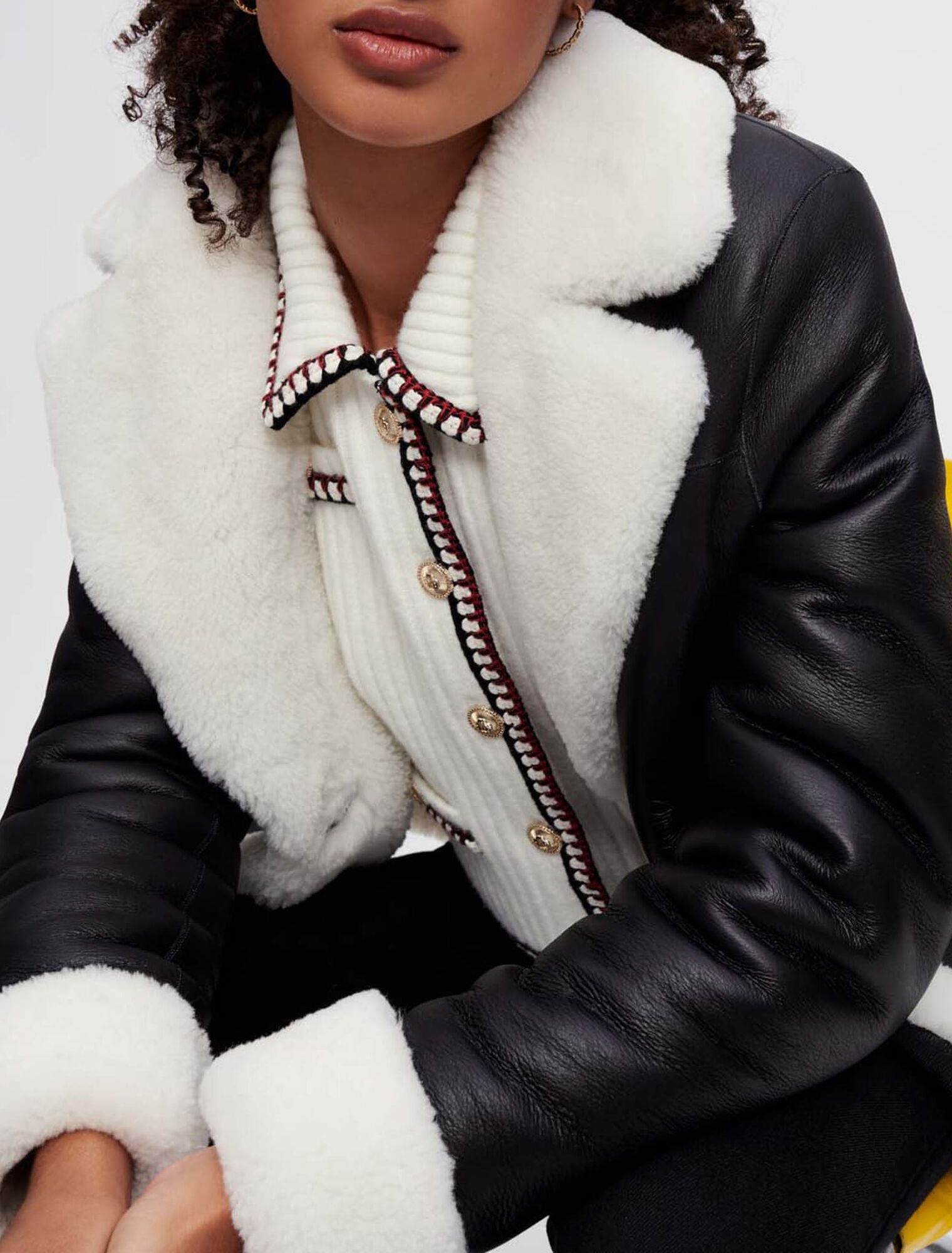 Manteau en peau lainée bicolore