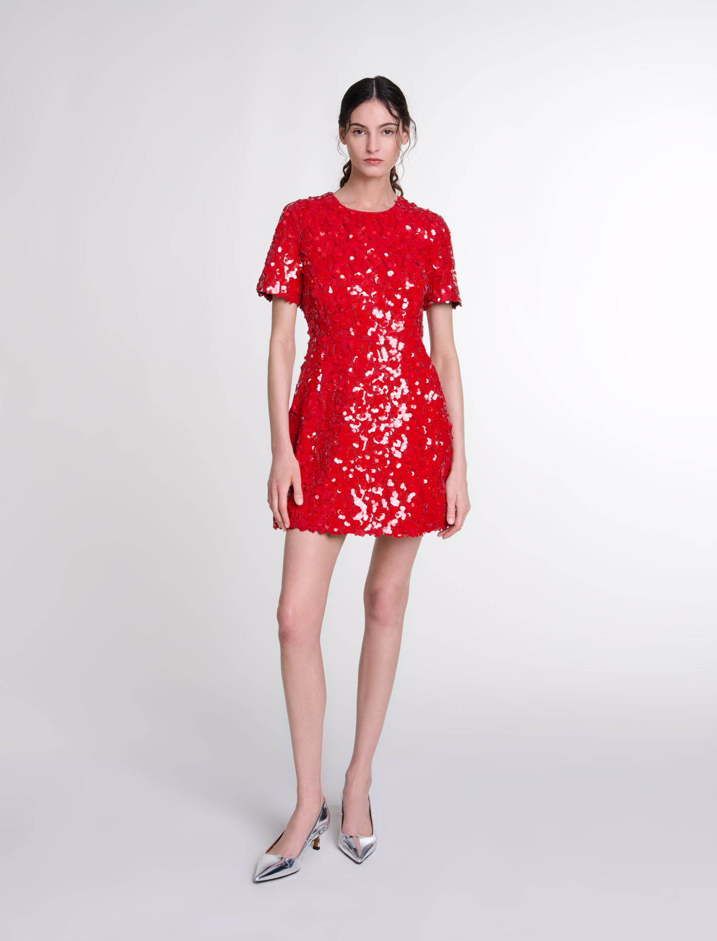 Robe courte a sequins fleurs Robes courtes Maje