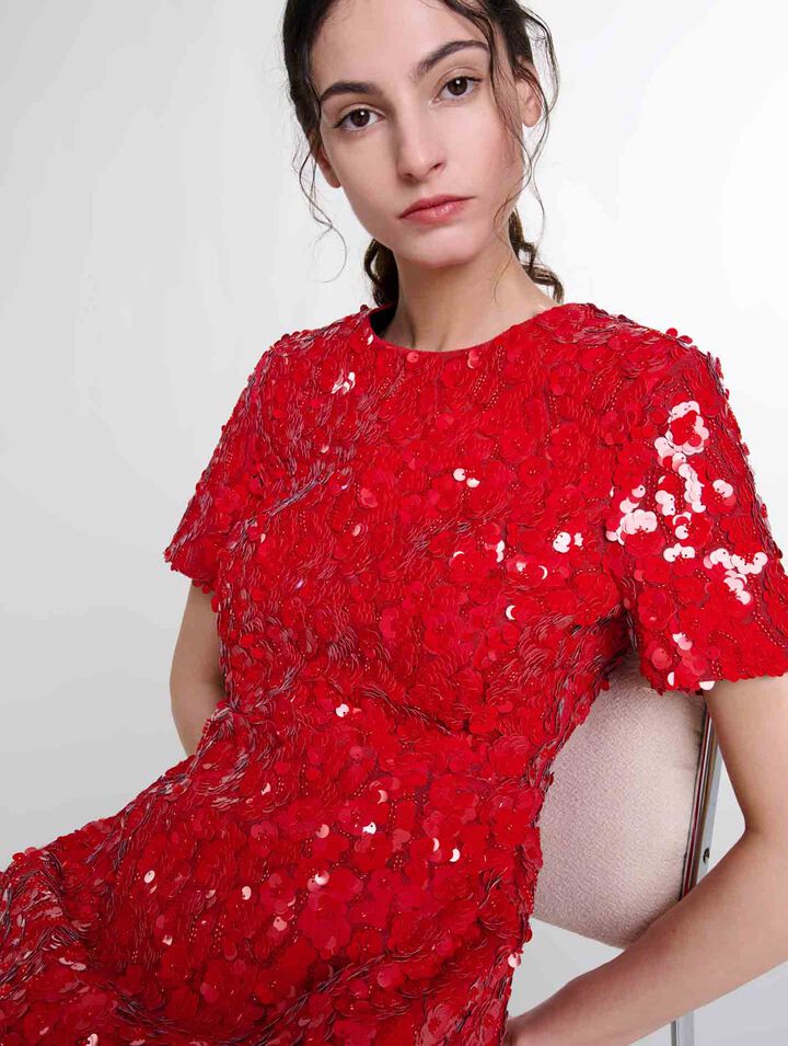 Robe courte à sequins fleurs