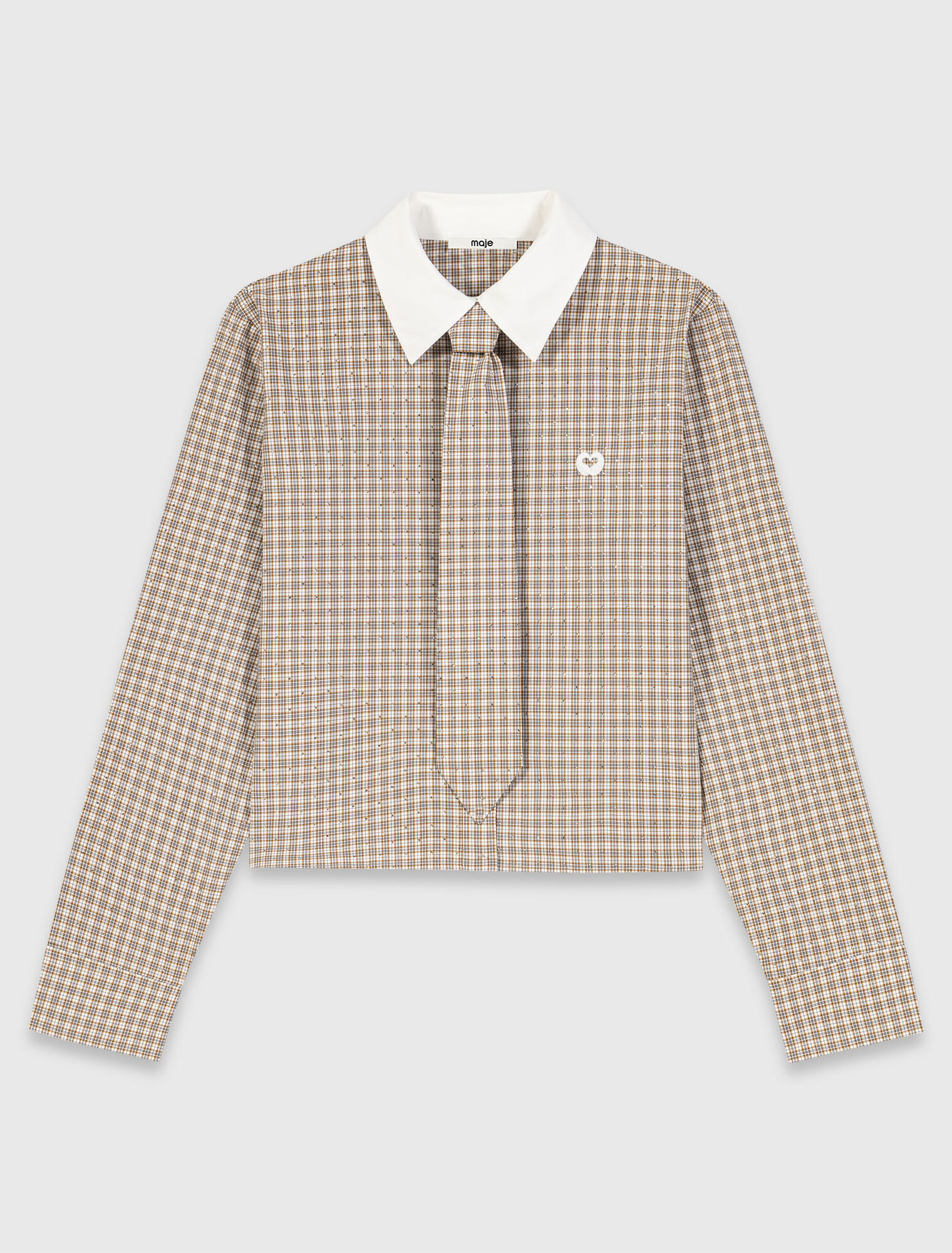 Chemise courte &agrave; carreaux strass&eacute;e