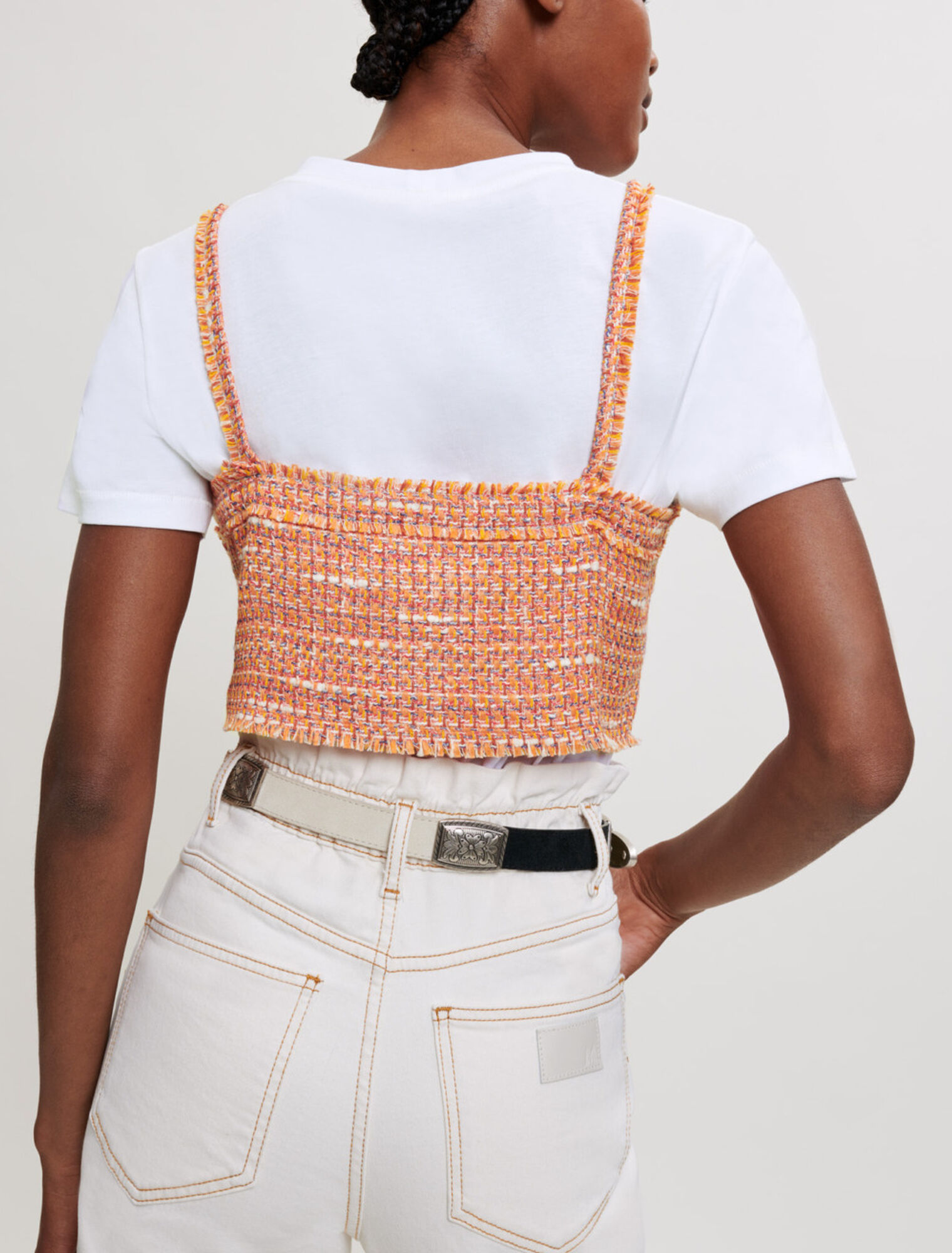Tee-shirt trompe l'œil jersey et tweed