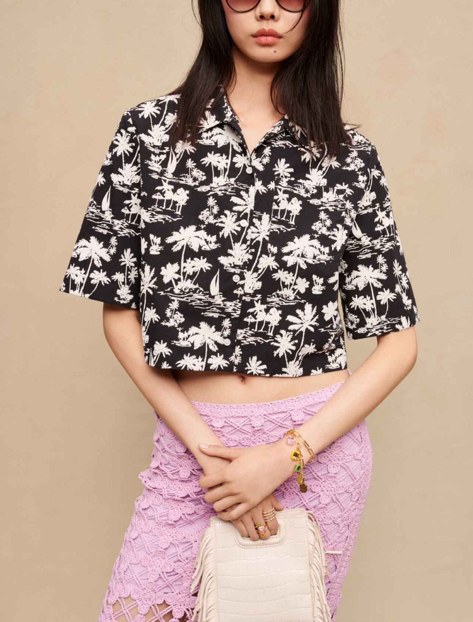 Chemise courte imprimé palmiers