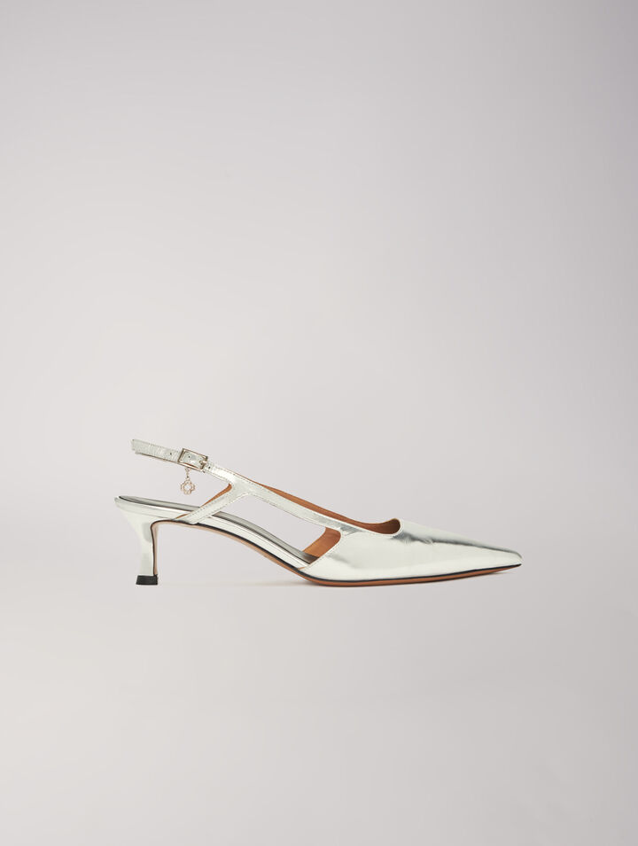 Escarpins à brides en cuir argenté