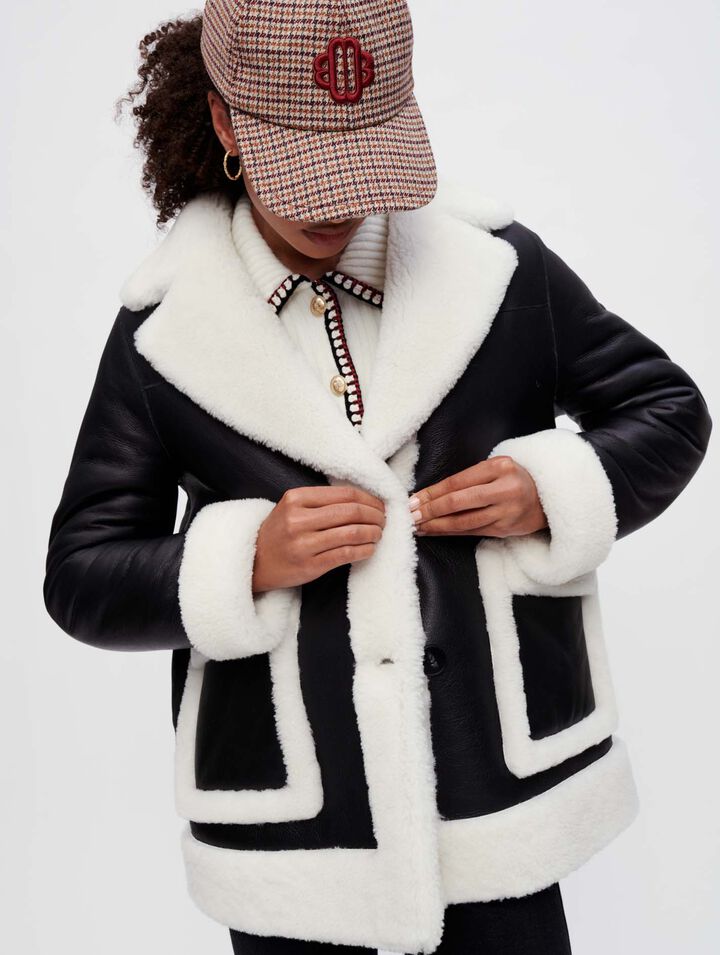 Manteau en peau lainée bicolore