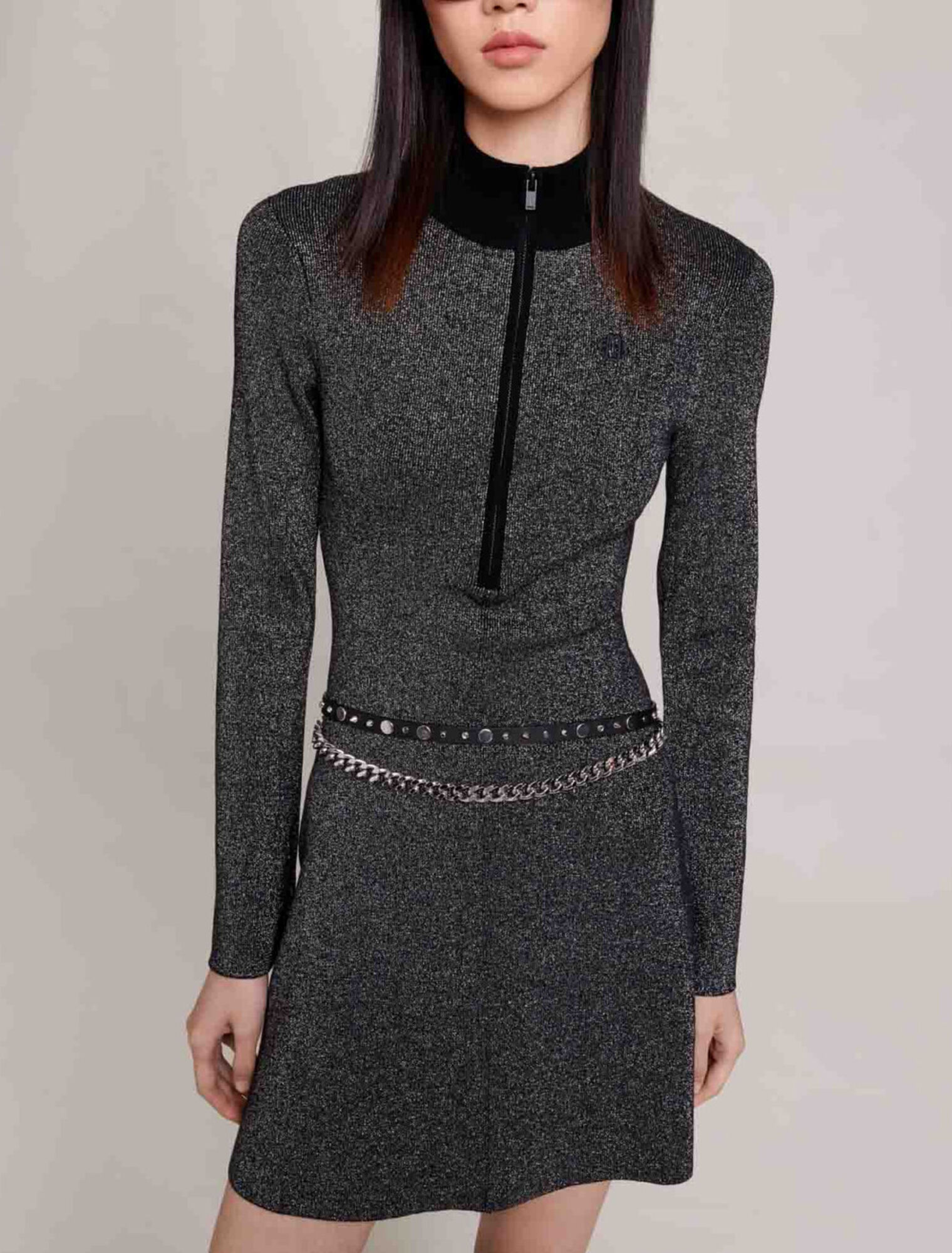 Robe courte en maille pailletée