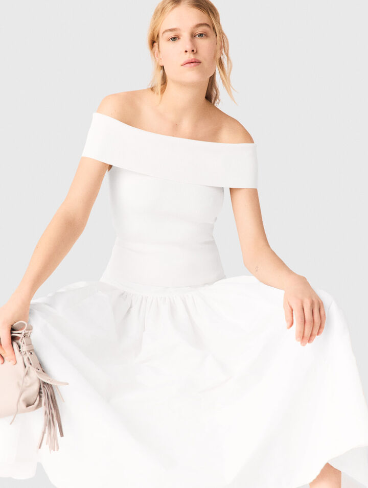 Top col bardot en maille c&ocirc;tel&eacute;e