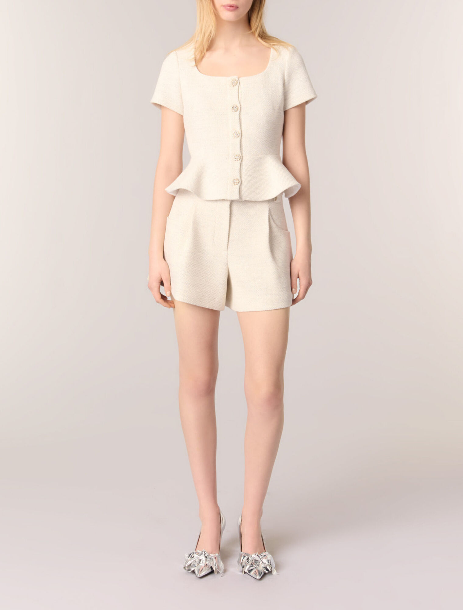 Top peplum en tweed et lurex