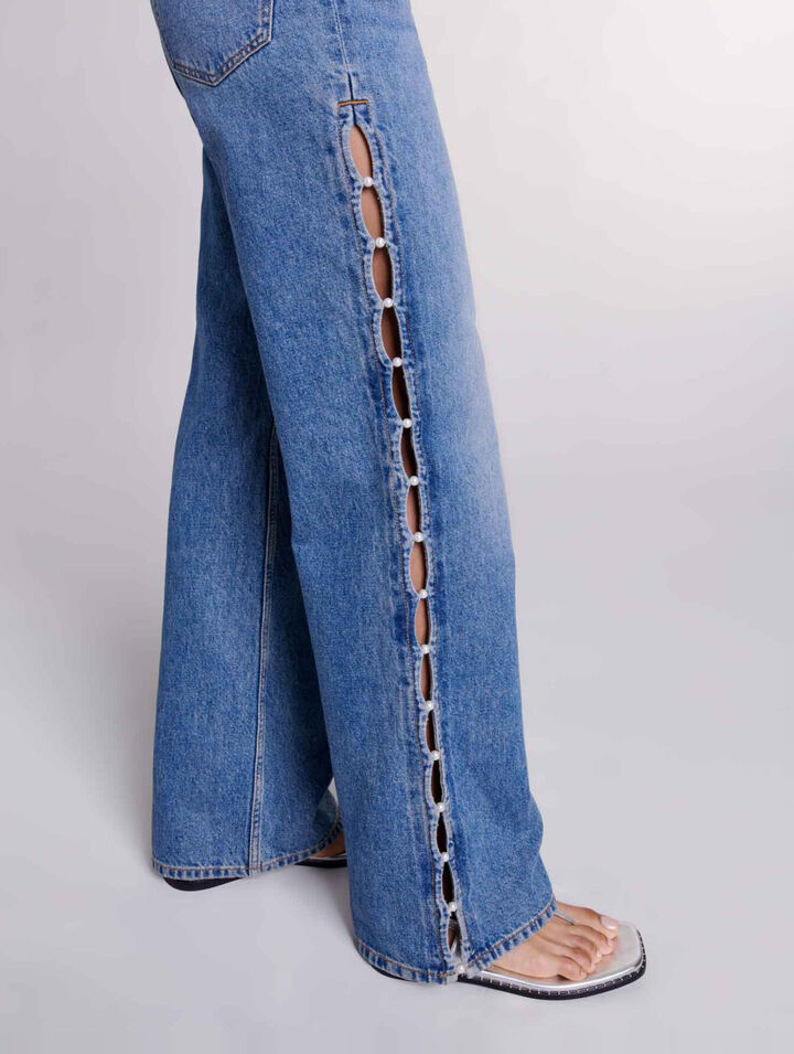 Jeans droit ajouré et perlé
