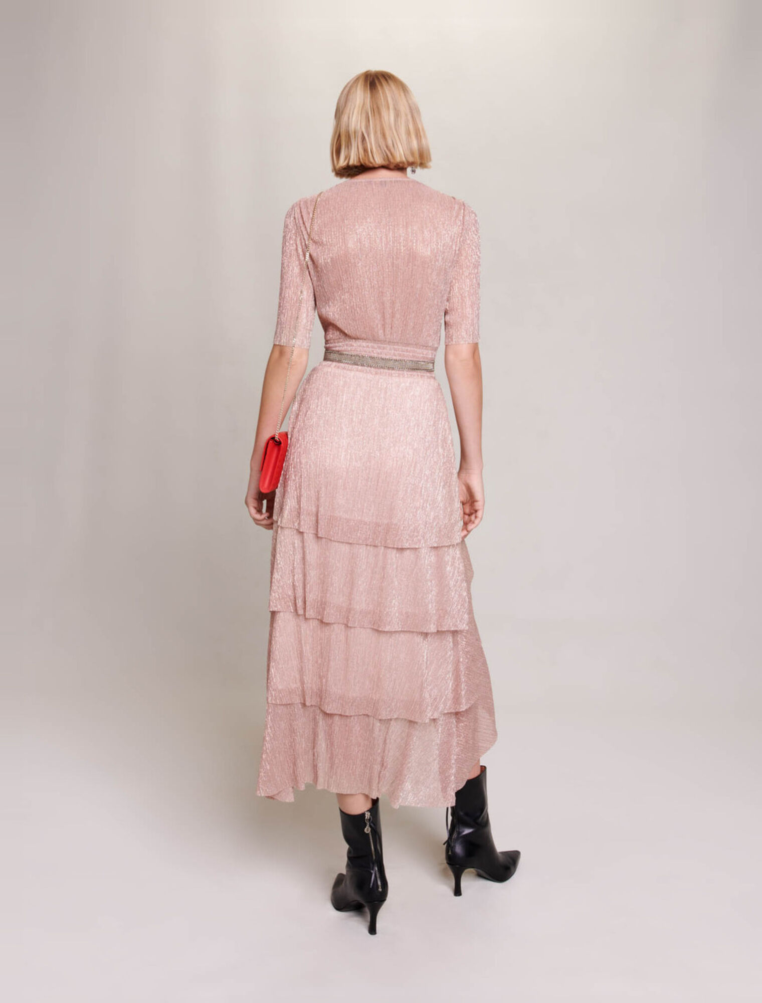 Robe longue lamée à volants