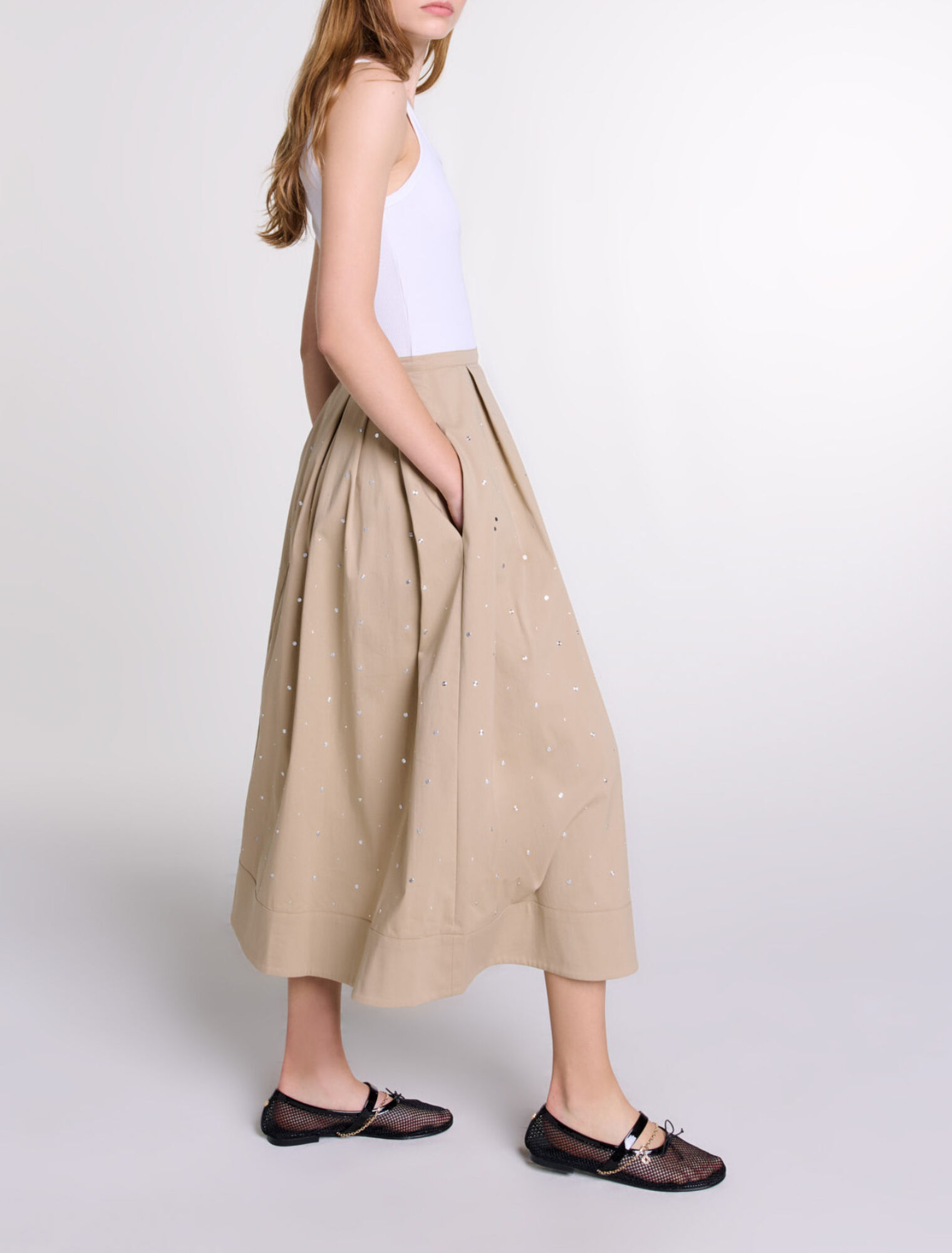 Jupe longue clout&eacute;e en coton