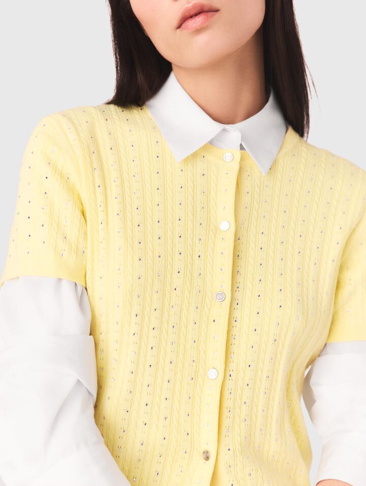 Cardigan &agrave; col rond strass&eacute;