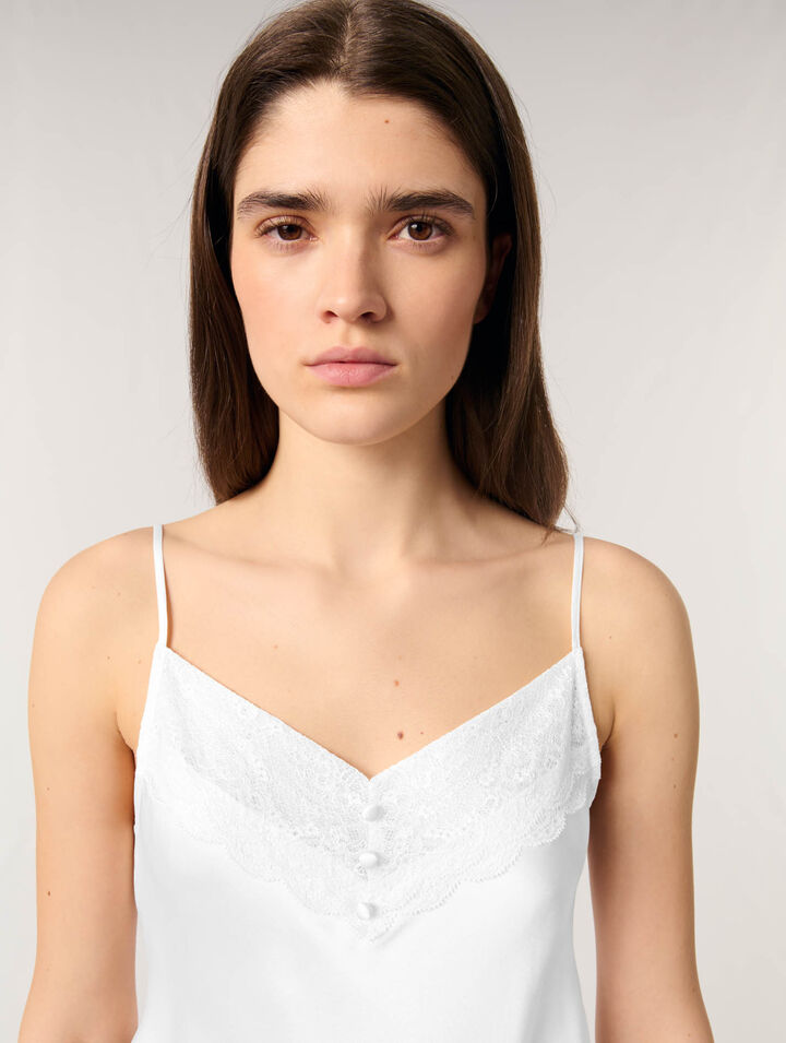 Top en satin de soie et dentelles
