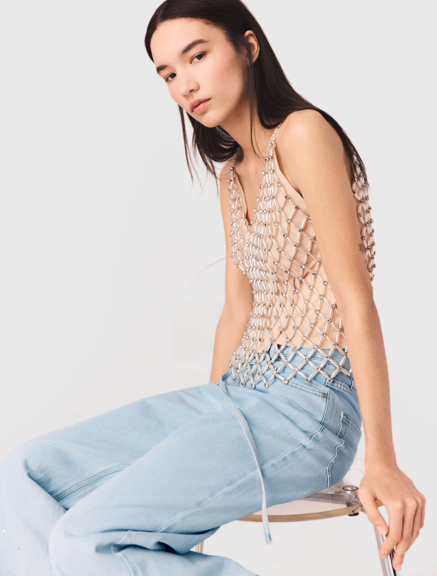 Top en perles avec doublure