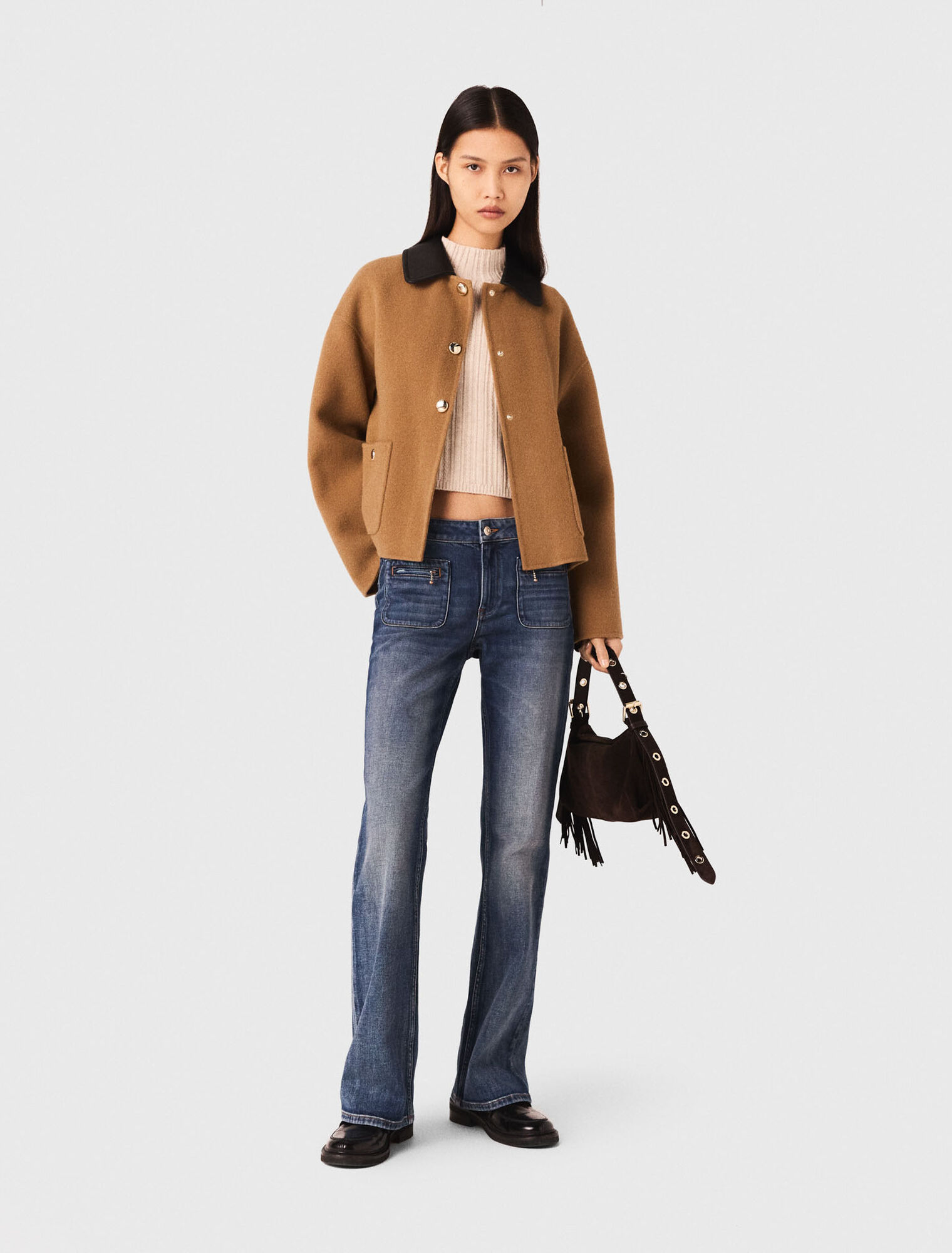 Manteau double face et col en cuir