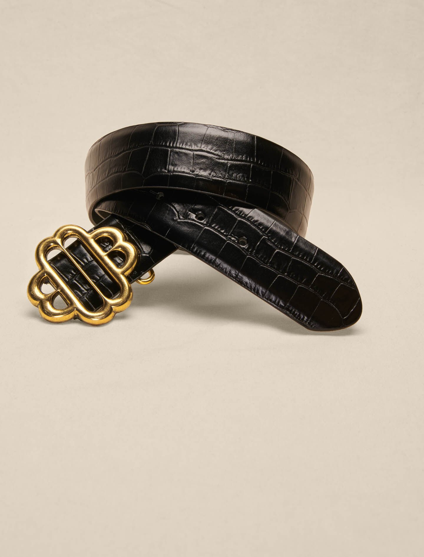 Ceinture double M en cuir croco