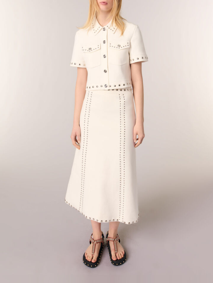 Jupe midi en maille &agrave; studs