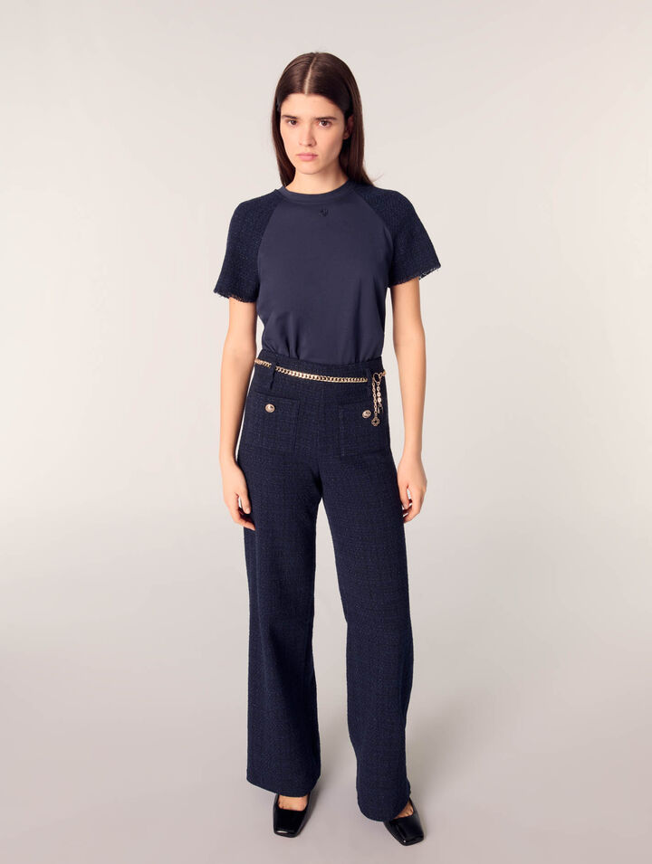 Pantalon en tweed à ceinture chaîne