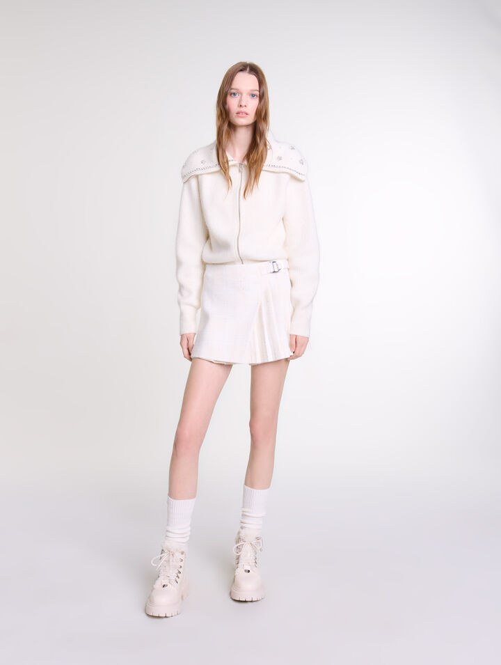 Jupe short plissée en tweed