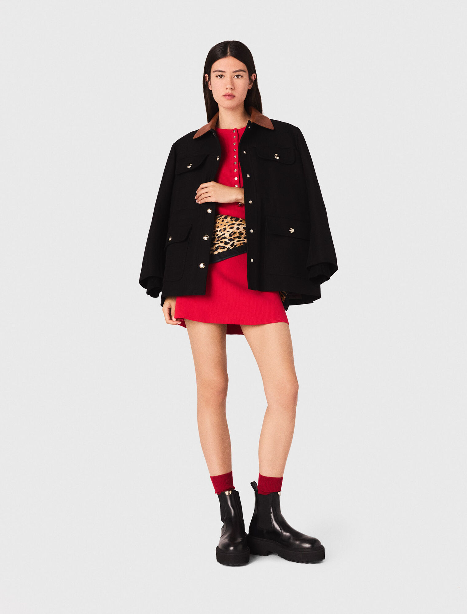 Parka avec col en cuir