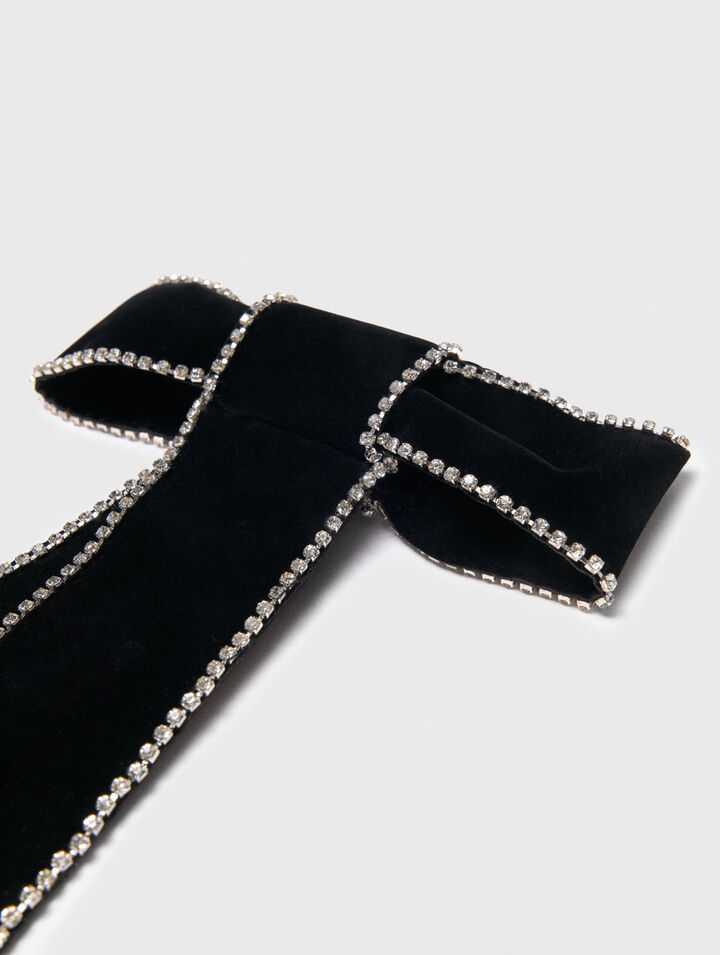 Barette nœud en velours à strass