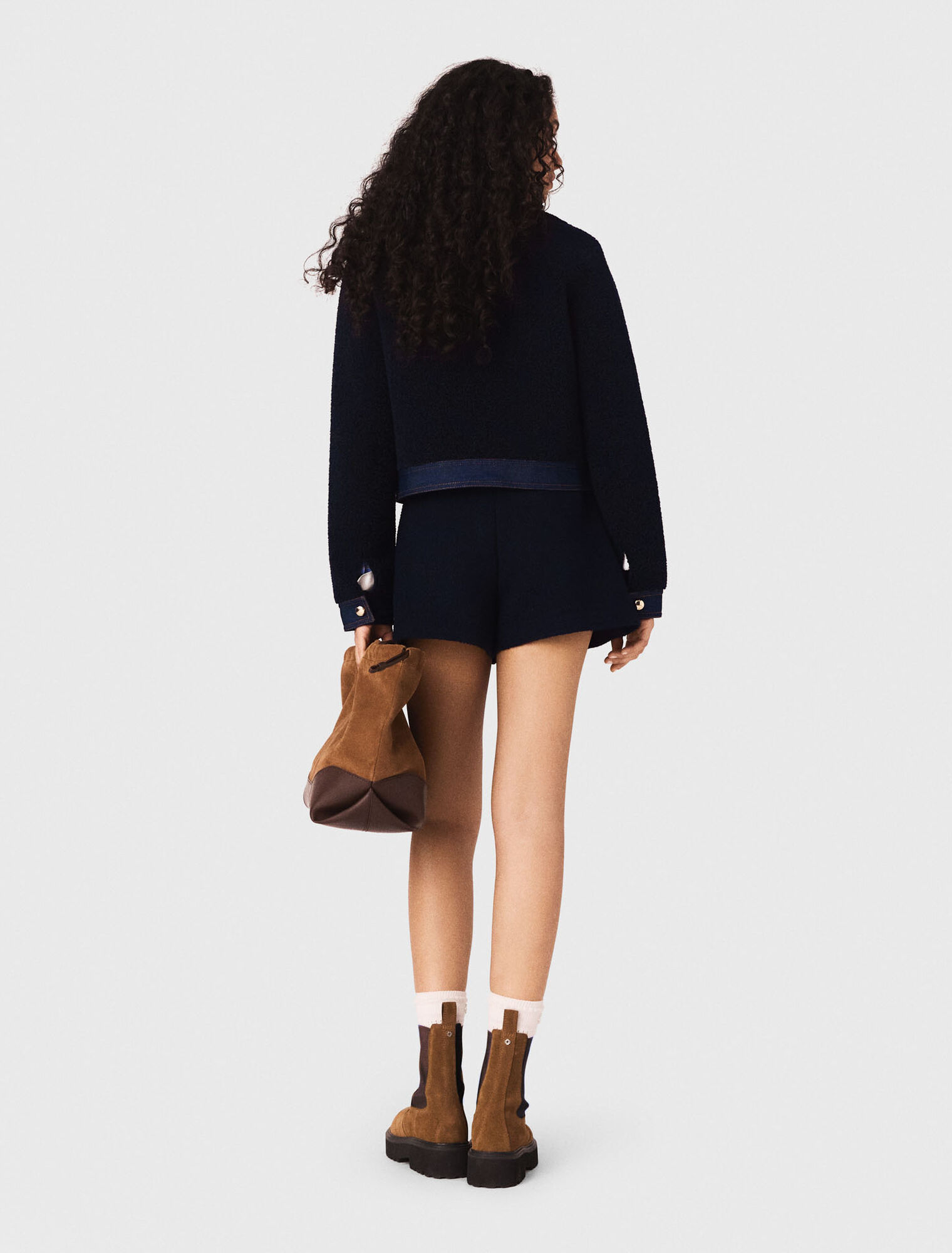 Blouson bouclette et d&eacute;tails denim