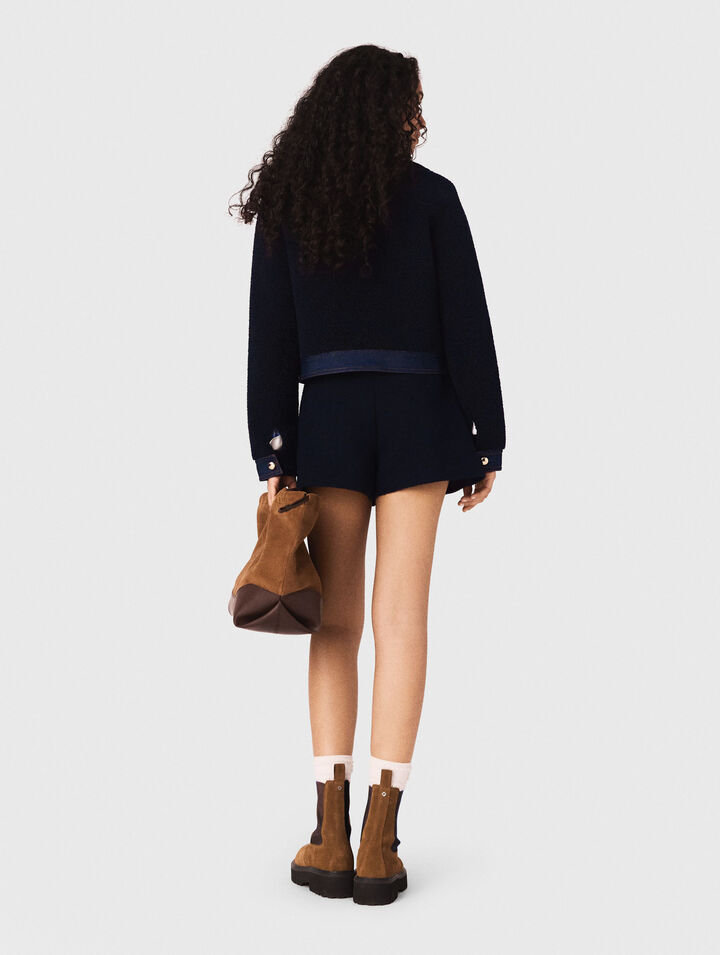 Blouson bouclette et d&eacute;tails denim