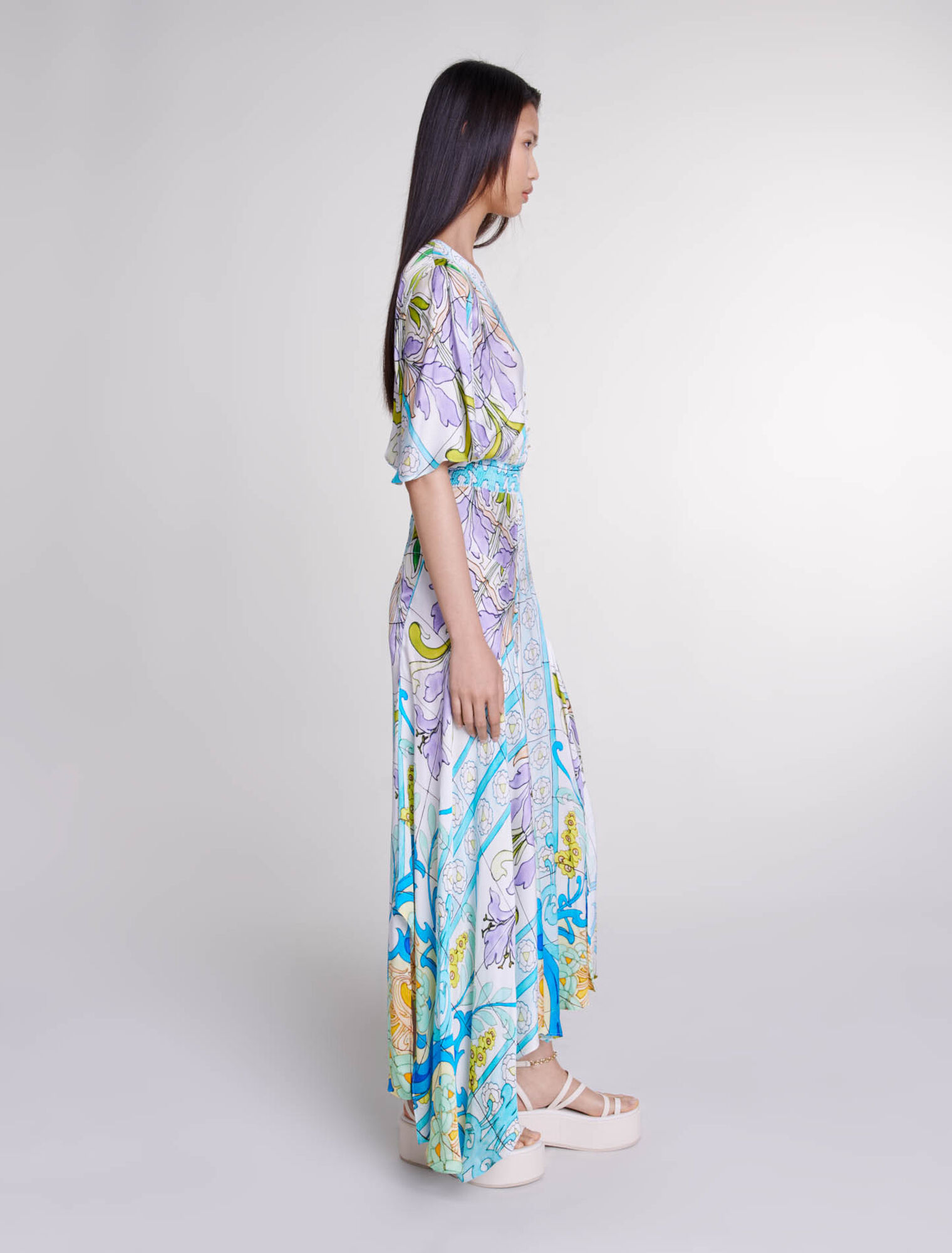 Robe longue imprimée satinée