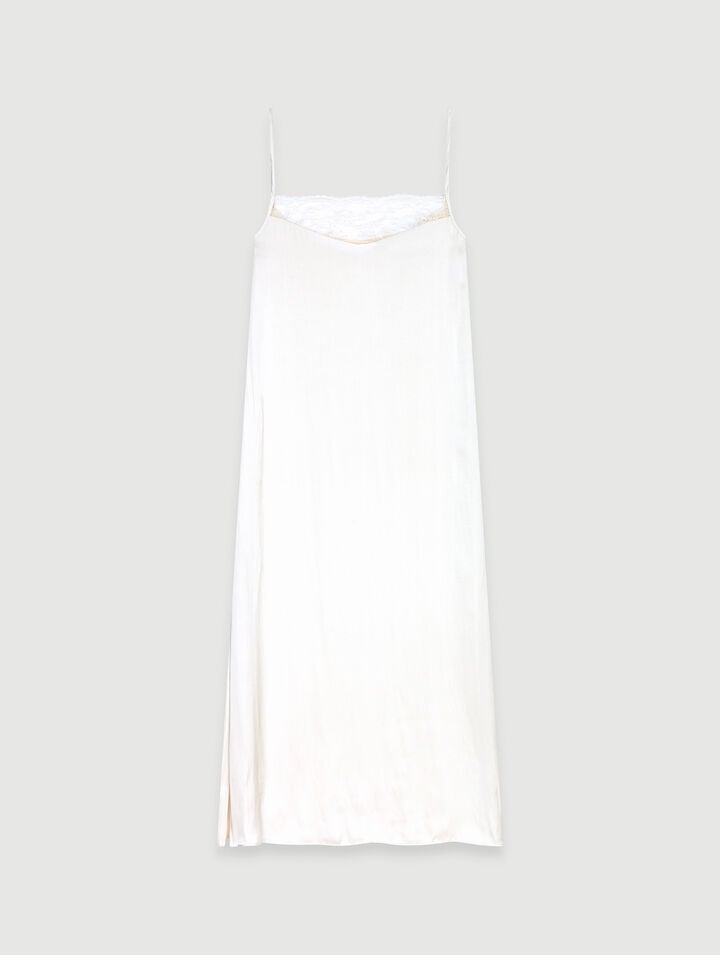 Robe Longue Satinée - Blanc - Maje