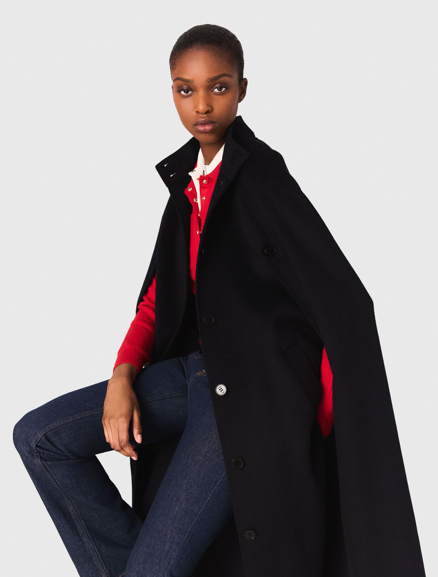 Manteau long double face avec cape