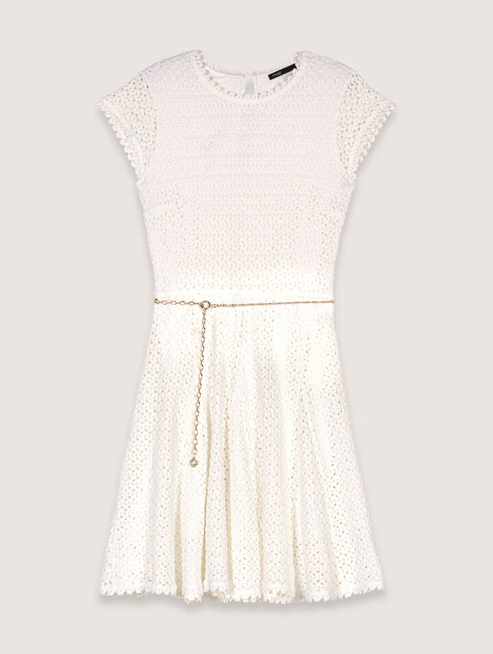 Maje Womens Blanc Chain-belt Short-sleeve Crochet Knitted Mini Dress In Blanc