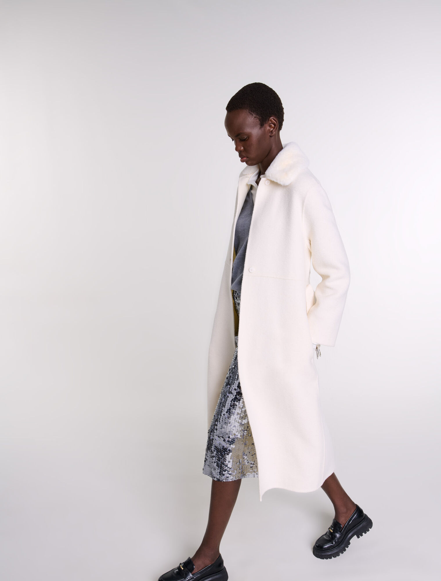 Manteau en laine à col amovible