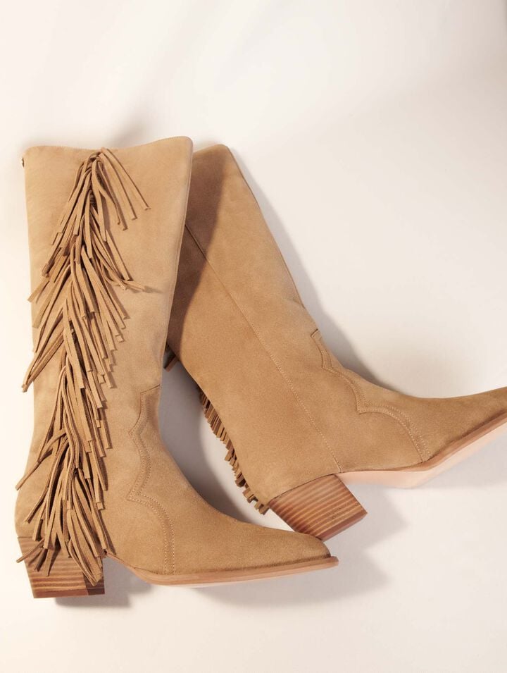 Bottes western en suède à franges