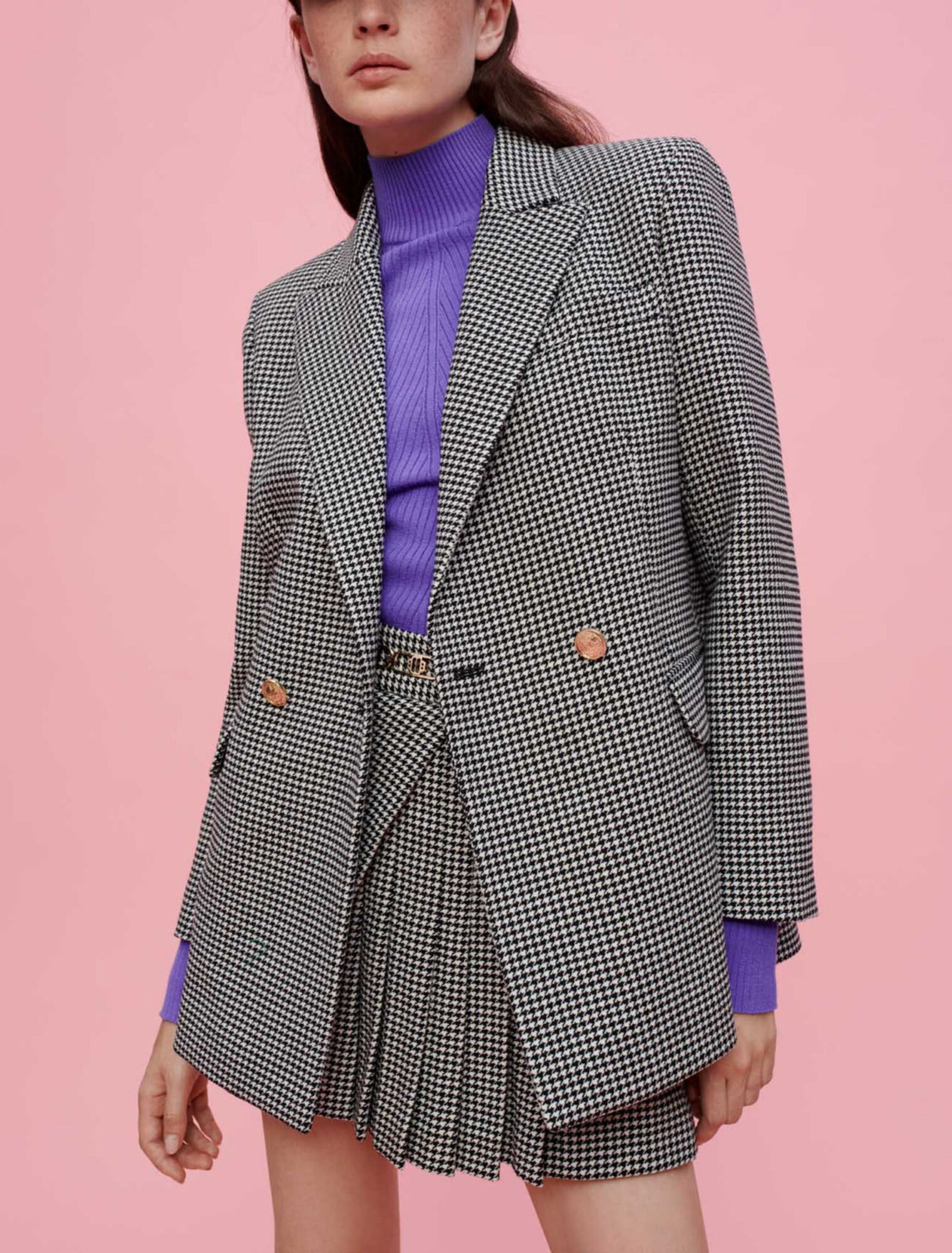 Veste droite en pieds de poule