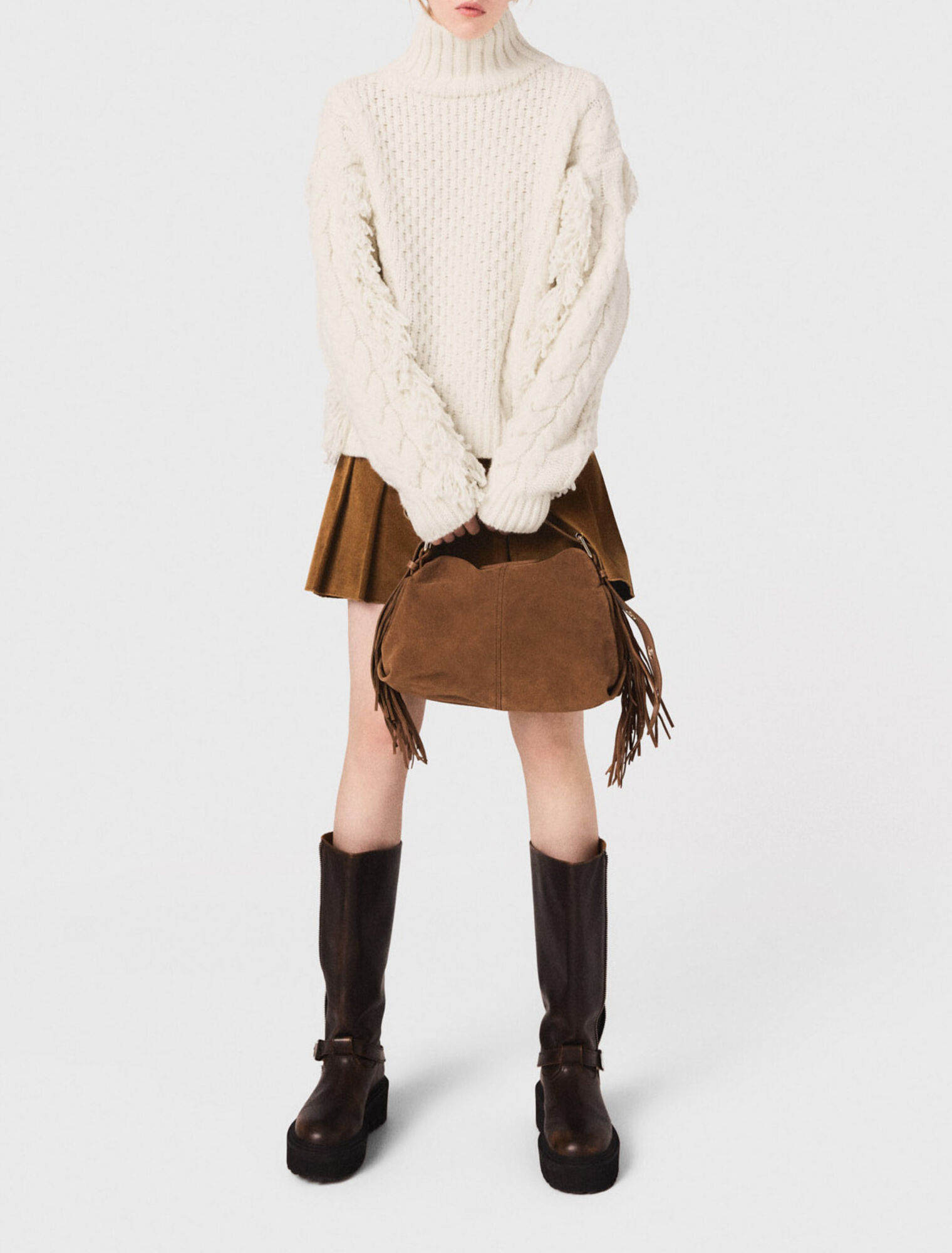 Pull en laine m&eacute;lang&eacute;e avec franges