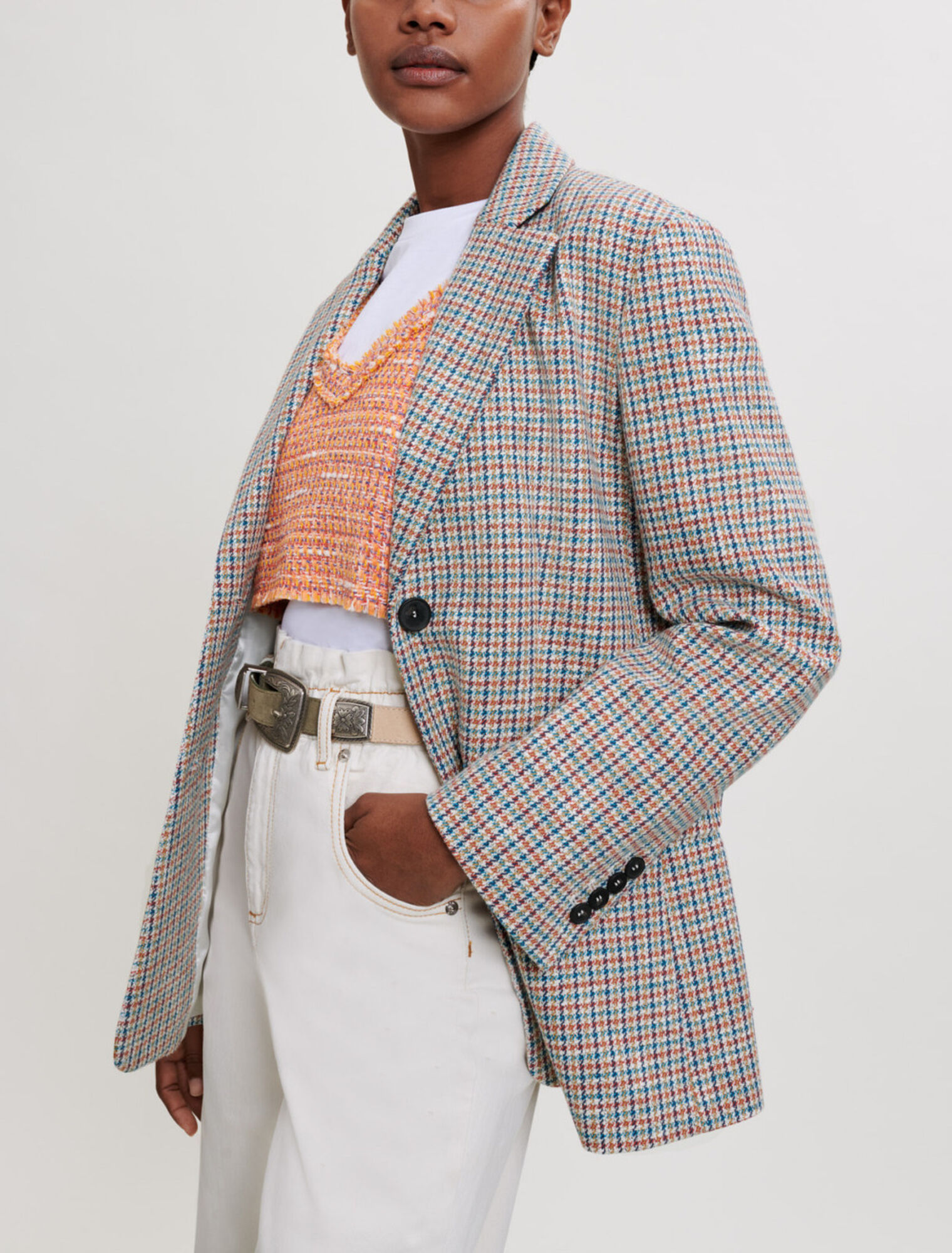 Veste tailleur à motif pied de poule