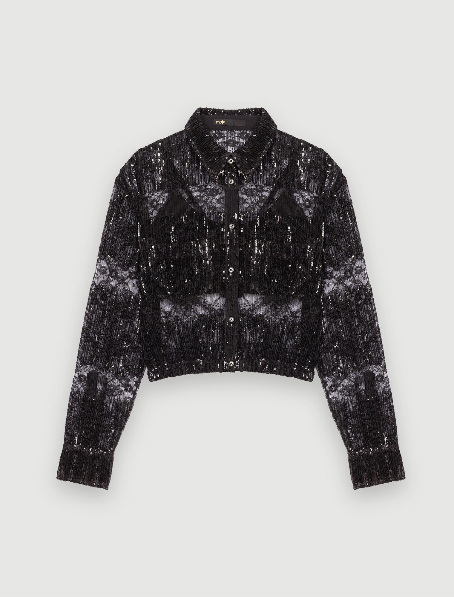 Chemise cropped en dentelle plissée