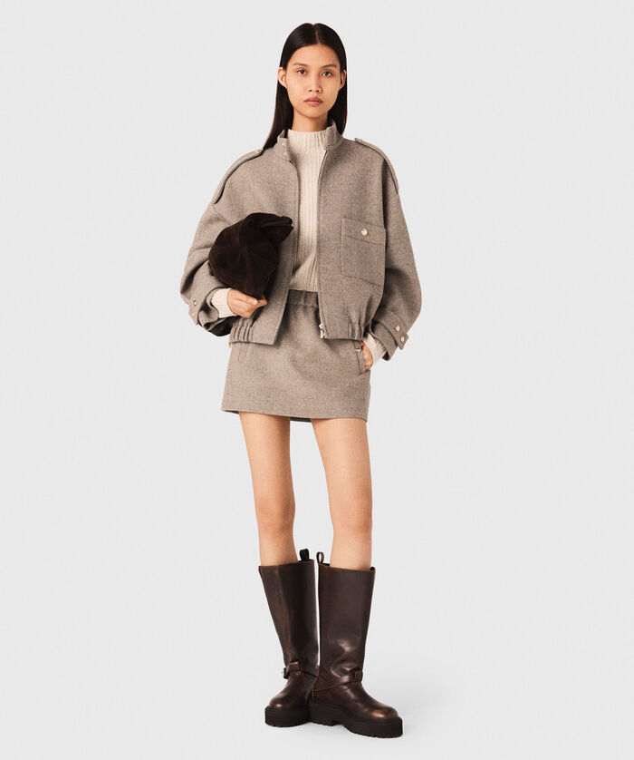 Blouson En Laine Mélangée - Beige - Maje