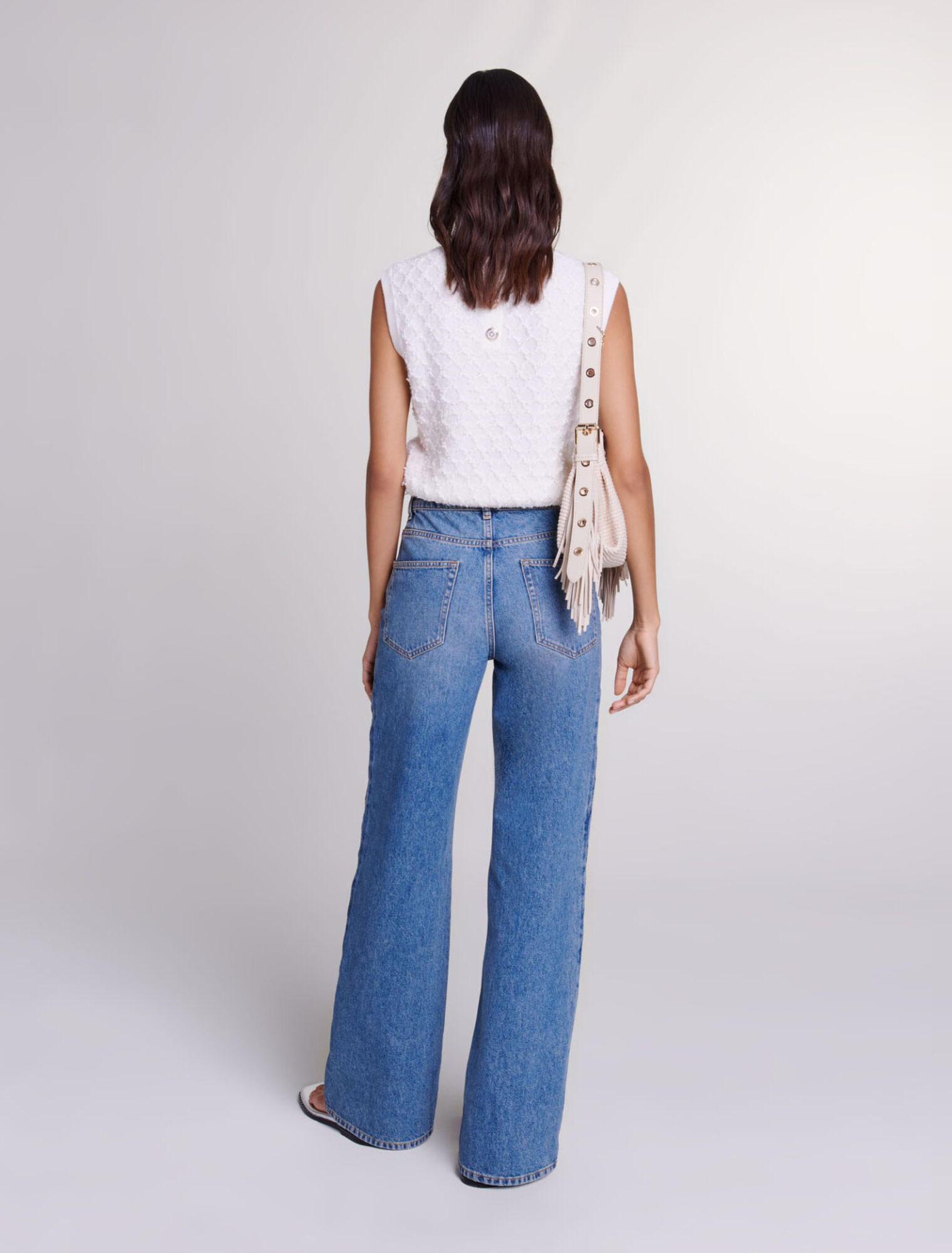 Jeans droit ajouré et perlé