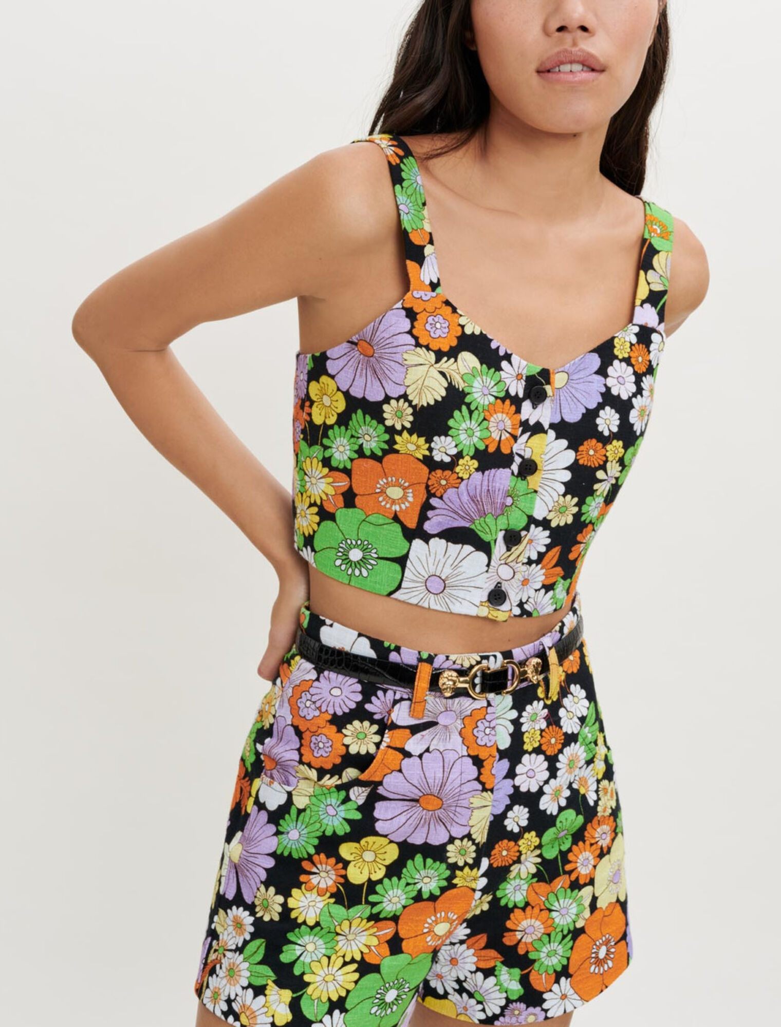 Crop top imprimé fleurs 70's