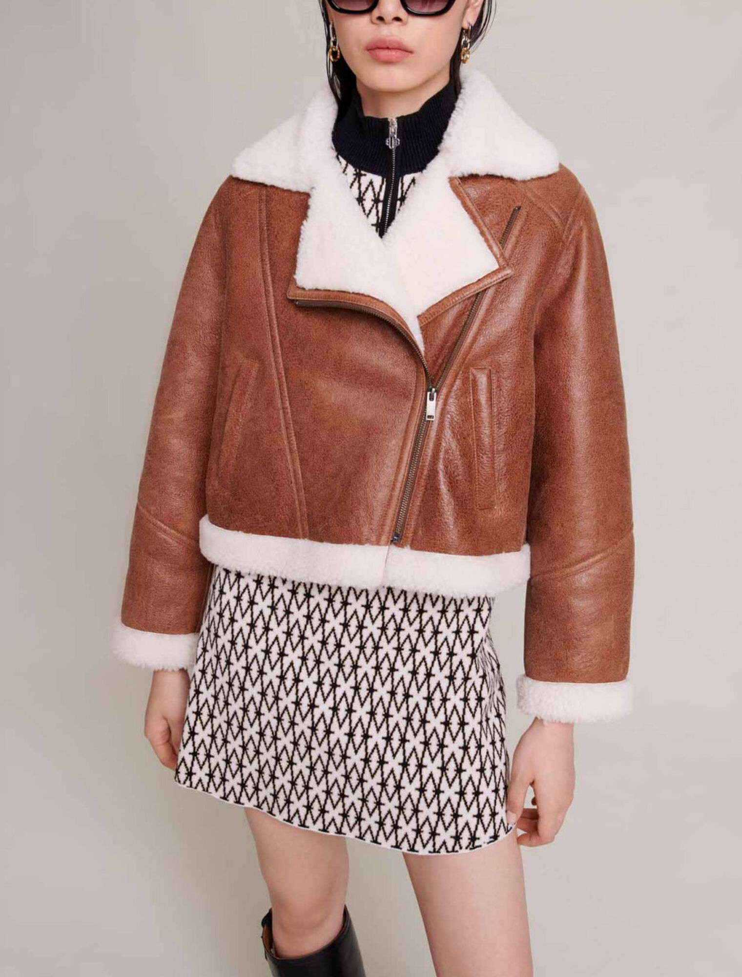 Blouson court en cuir d'agneau