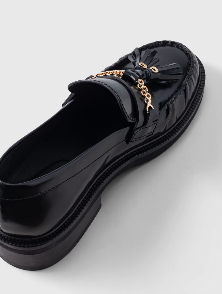 Mocassins en cuir &agrave; bords pliss&eacute;s